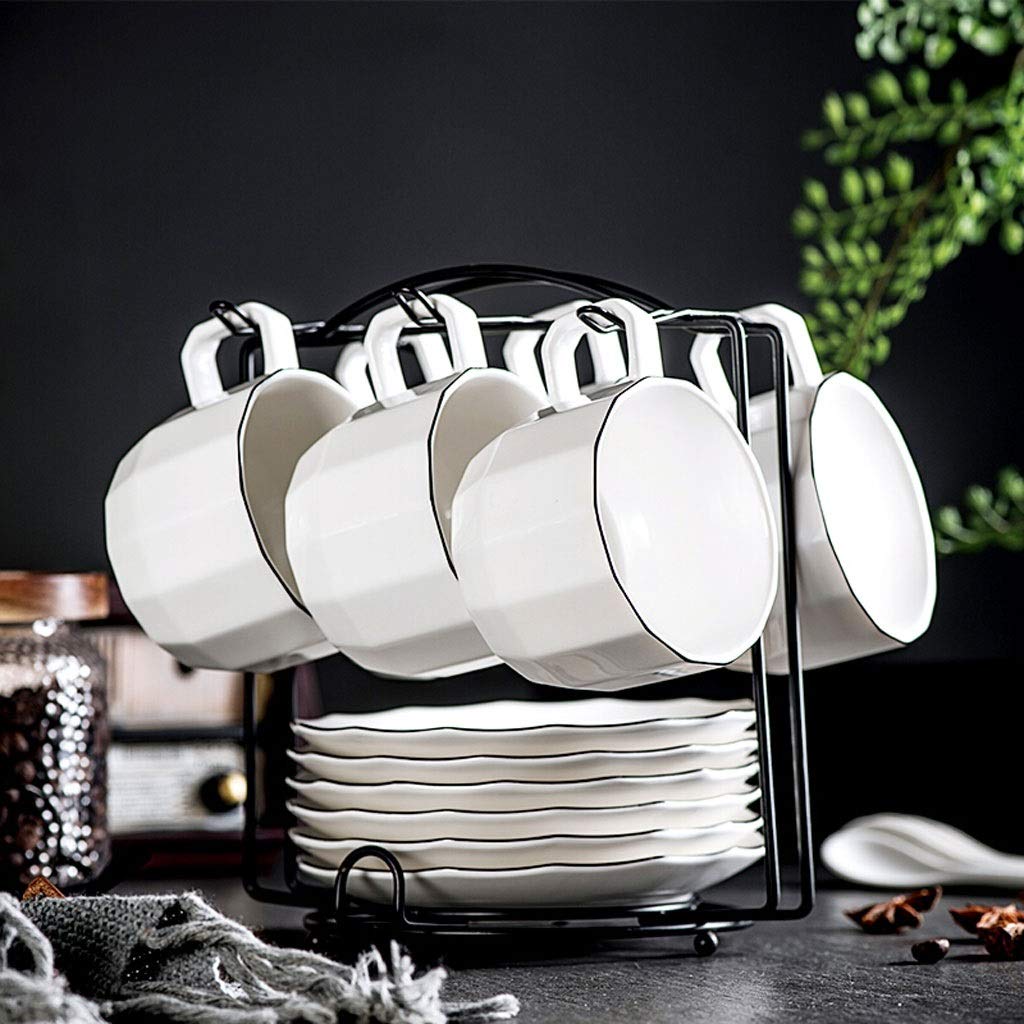 Set di Tazze Classiche Serie di Set da tè e caffè in Ceramica, 6 Tazze e piattini, cucchiaino e Supporto per caffè, Adatto per caffè, Tazze da tè e Salse per Il tè pomeri，