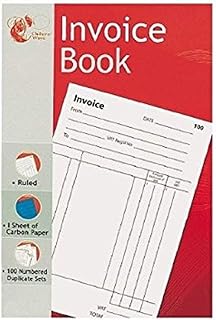 Invoice Duplicate Book - 1 to 100 Numbered Pages - Full Invoice Layout - Size 204mm X 132mm by Chiltern Wove