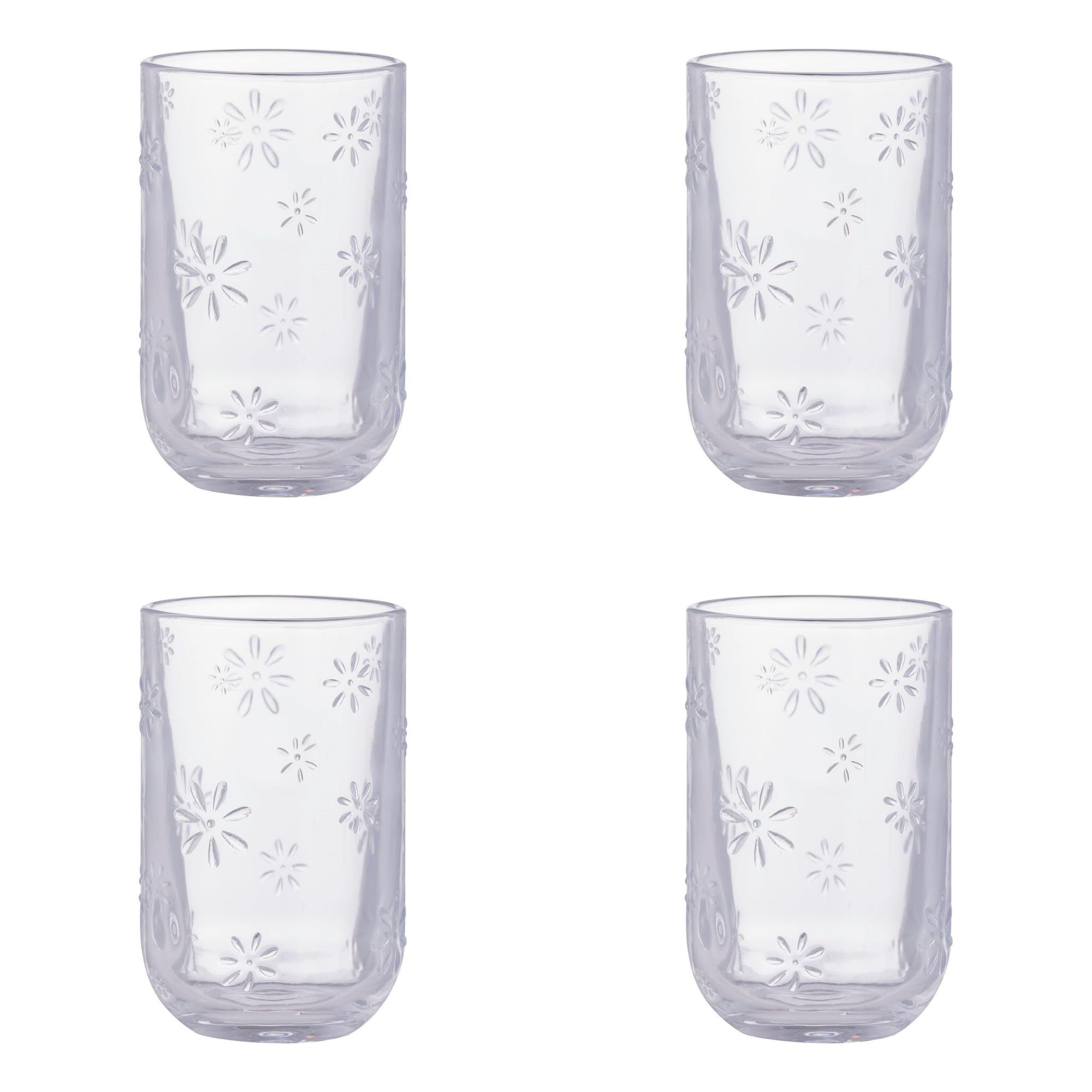 Ravenhead Daisy Tumbler 450ml Glass Set of 4 | Recycled Drinking Glass with Embossed Daisy Design | Dishwasher Safe Juice & Cocktail Glass | Elegant Everyday Glassware