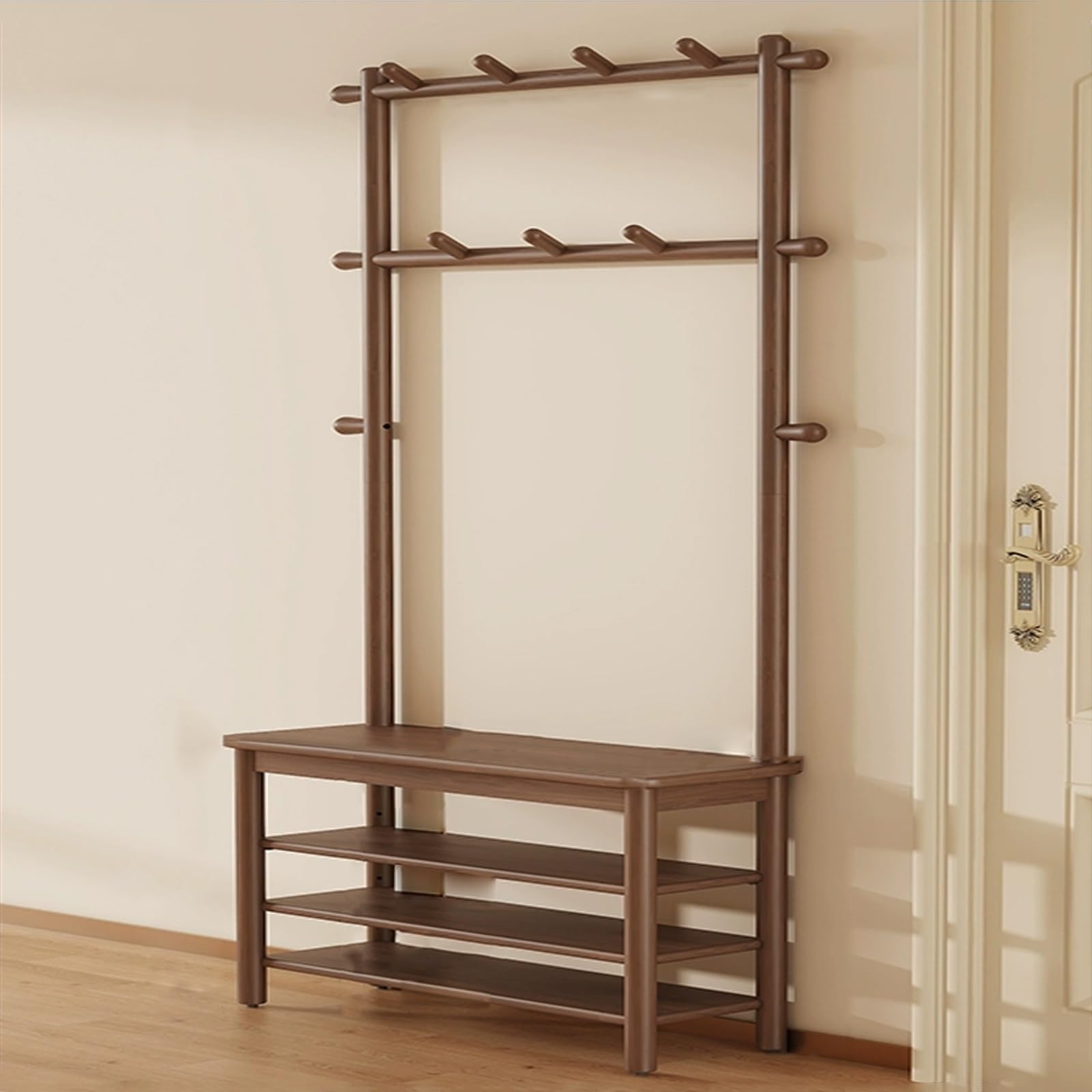 FGXHHS 4-in-1 Large Coat Rack Shoe Storage Bench for Entryway & Hallway - Rustic Brown Hall Tree with Hooks, Organizer, Space-Saving Design (60x30cm/23.6x11.8in)