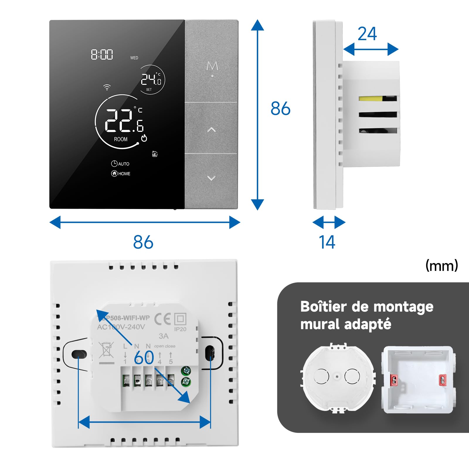 Beok Contrôleur de Température Smart Thermostat WiFi 3A Commande à Distance pour Le Chauffage de Chaudière à Gaz Tuya Smart Life Compatible avec Google Assistant et Alexa Commande Vocale