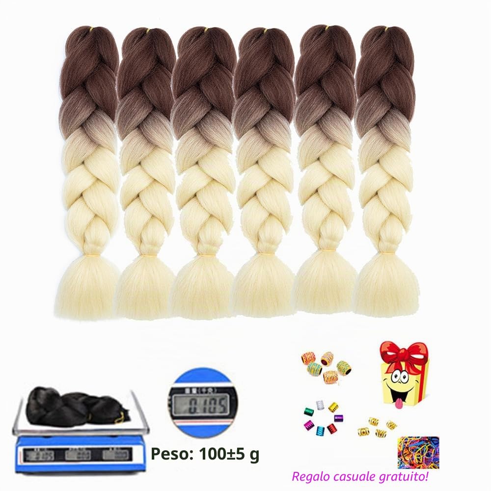 Extension per Treccine Africane Extension Capelli Finti per Treccine Afro 6 Pezzi Ombre Kanekalon Treccia Capelli (Marrone-Beige)