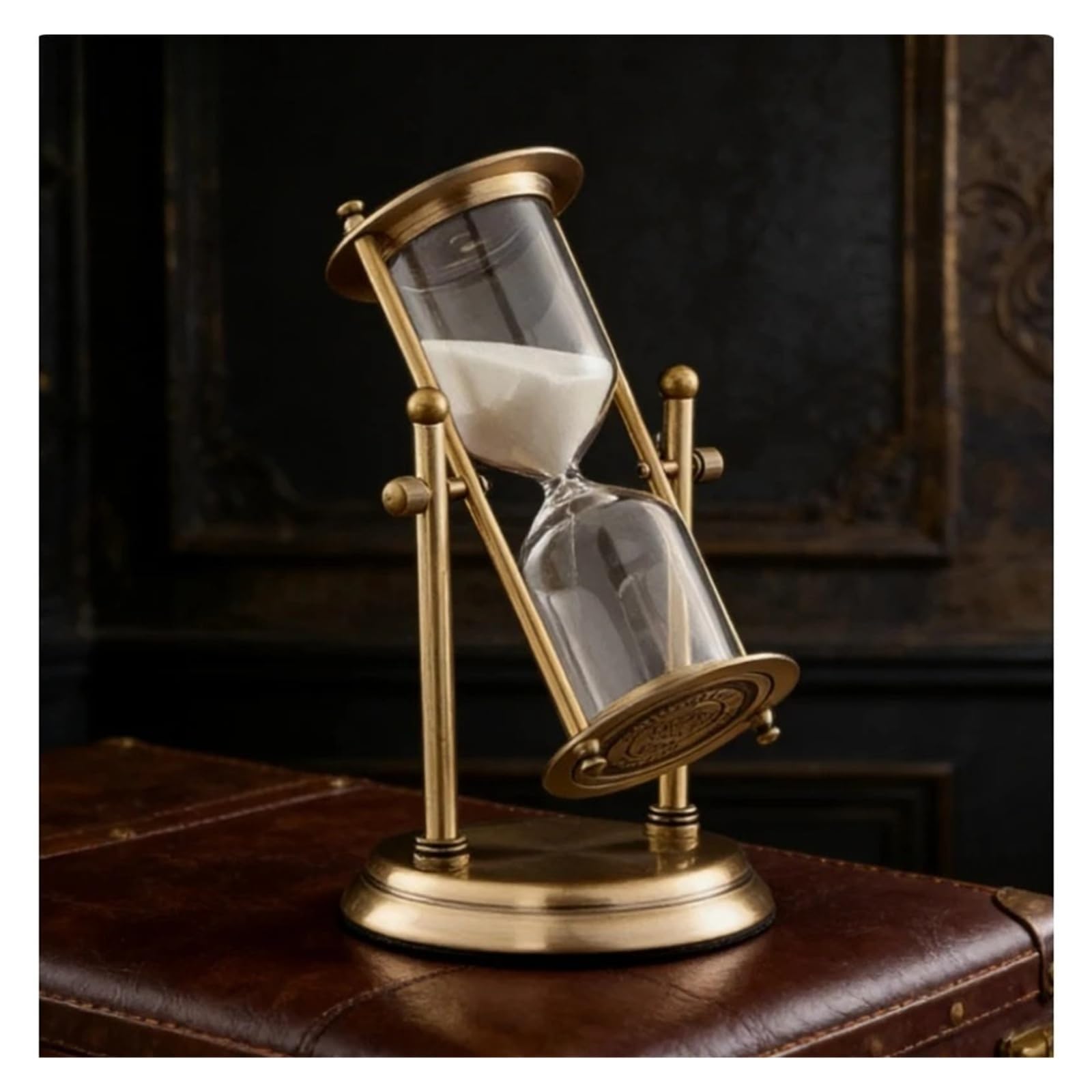 Temporizador de reloj de arena giratorio de metal, decoración creativa avanzada de arena que fluye para escritorio, sala de estar, oficina (60 minutos)