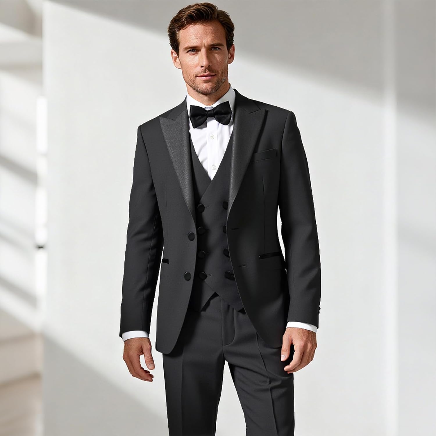 Mens Suit 3 Pieces Peak Lapel Blazer Slim Fit Tuxedo Formal Two Button Jacket Vest Pants for Wedding Prom - Image 3