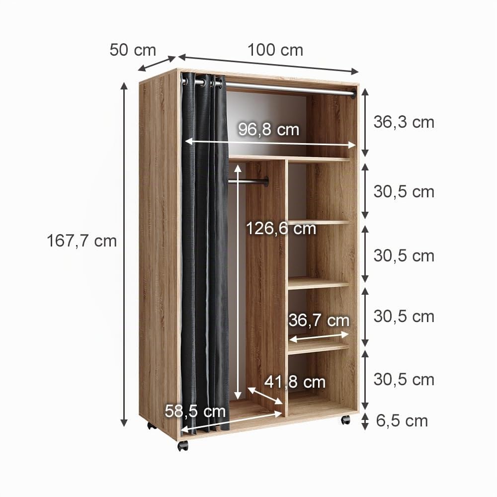 Vicco Kleiderschrank Doros, Sonoma, 100 x 168 cm