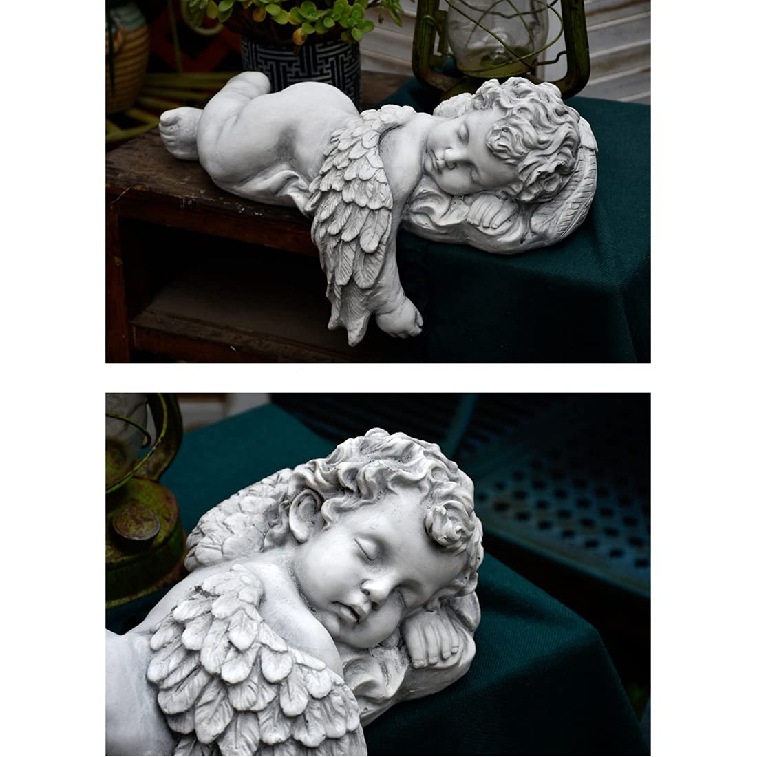 Kartka z życzeniami Outdoor Garden Angel Sculpture Decoration Courtyard Sleeping Posture Art Decor, używana na tarasie trawnik balkon dekoracja ozdoby świąteczne karta