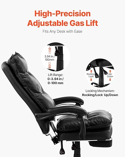 Miniatura 8 de VEVOR Silla de oficina ejecutiva con reposapiés, silla de oficina de capacidad de 400 libras con almohada lumbar, silla ergonómica resistente, silla
