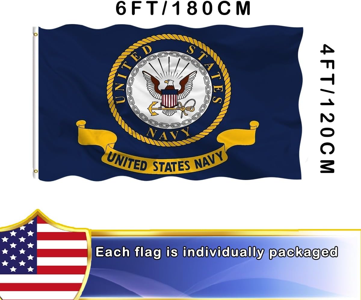 VOLTA 4x6 ft Navy Emblem Double Sided Heavy Duty Outdoor Flag, 3-Ply Weather Resistant Polyester w/Canvas Header/Brass Grommets (Authentic Mirror Design)