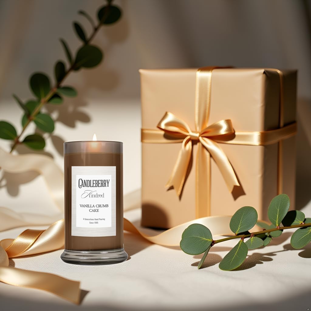 Candleberry Candles Kindred Collection | Luxury Glass Jar | USA Hand Poured Soy Blend Candle | Highly Scented & Long Lasting | Up to 90 Hour Burn Time (Vanilla Crumb Cake)