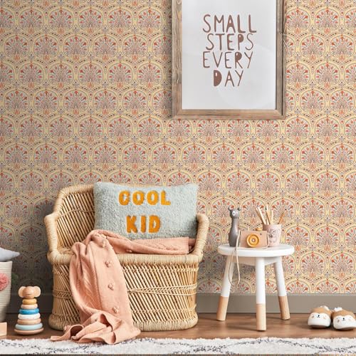 Papier peint floral orange repositionnable 44,5x300 cm, rénovation murale sans colle