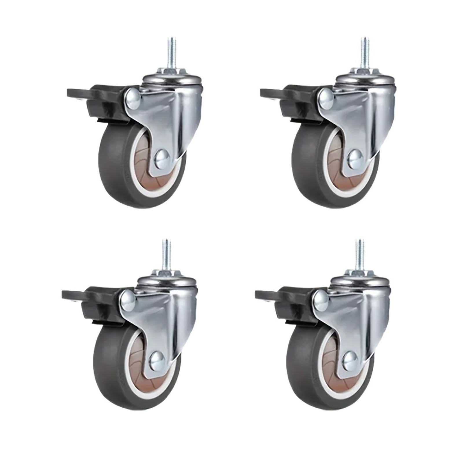 TQKEBWGW 4 Pcs 1.25 Inch Stem Caster Wheels Screw Lever Universal Castors Swivel Stem Wheels with M6 Thread Rod(4 Brake)