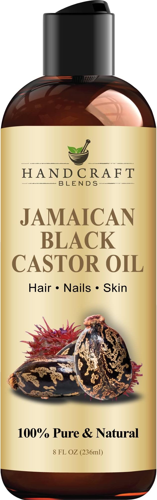 Handcraft Blends Jamaican Black Castor Oil - 236 ml - 100% Pure and Natural - Premium Grade Carrier Oil for Hair, Eyelashes and Eyebrows - Hair and Body - Expeller-Pressed & Hexane-Free