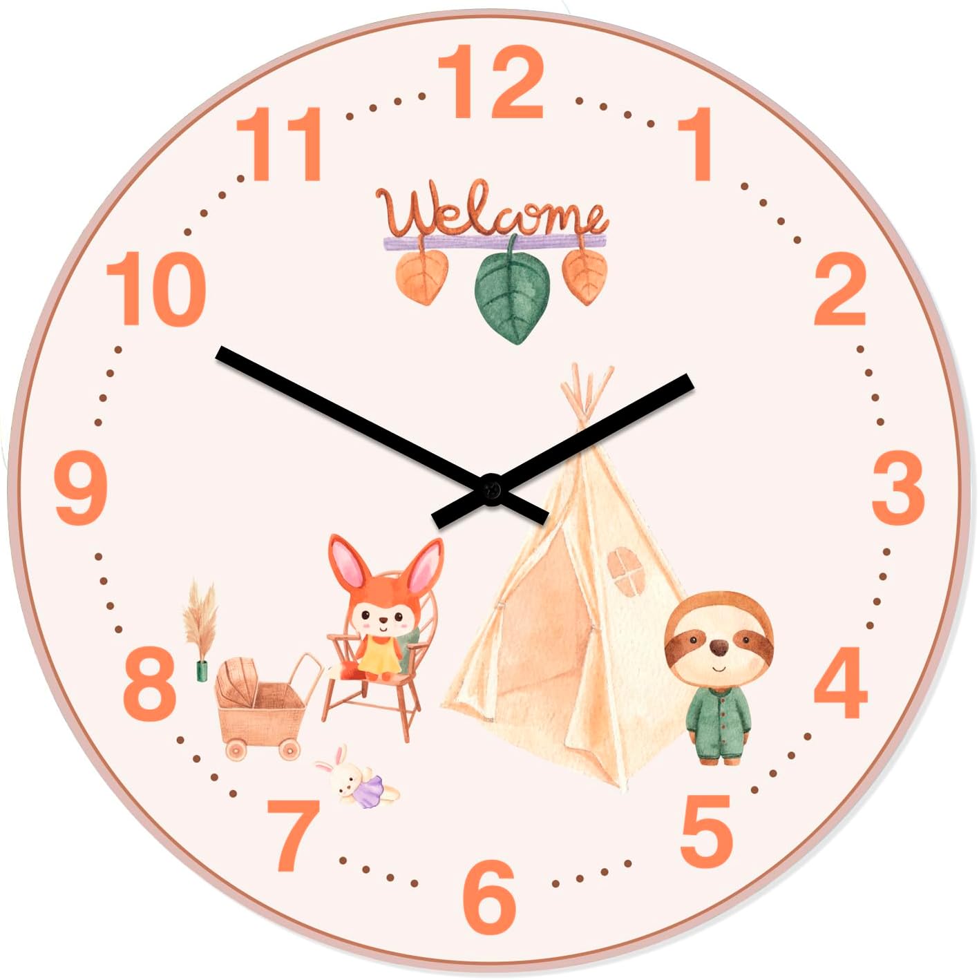 Soul Decor Pink Teepee Tent Wall Clock, Silent Non-Ticking, Girl/Boy Room Decor Clock for Children Bedroom, Made in The USA 12 Inch Round