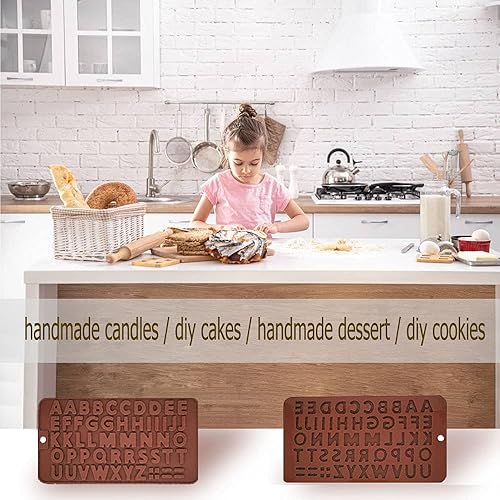 Miniatura 5 de 5 moldes para fondant de letras y números, VEINARDYL 0-9 números A-Z letras del alfabeto hechos a mano de silicona para dulces de chocolate, moldes
