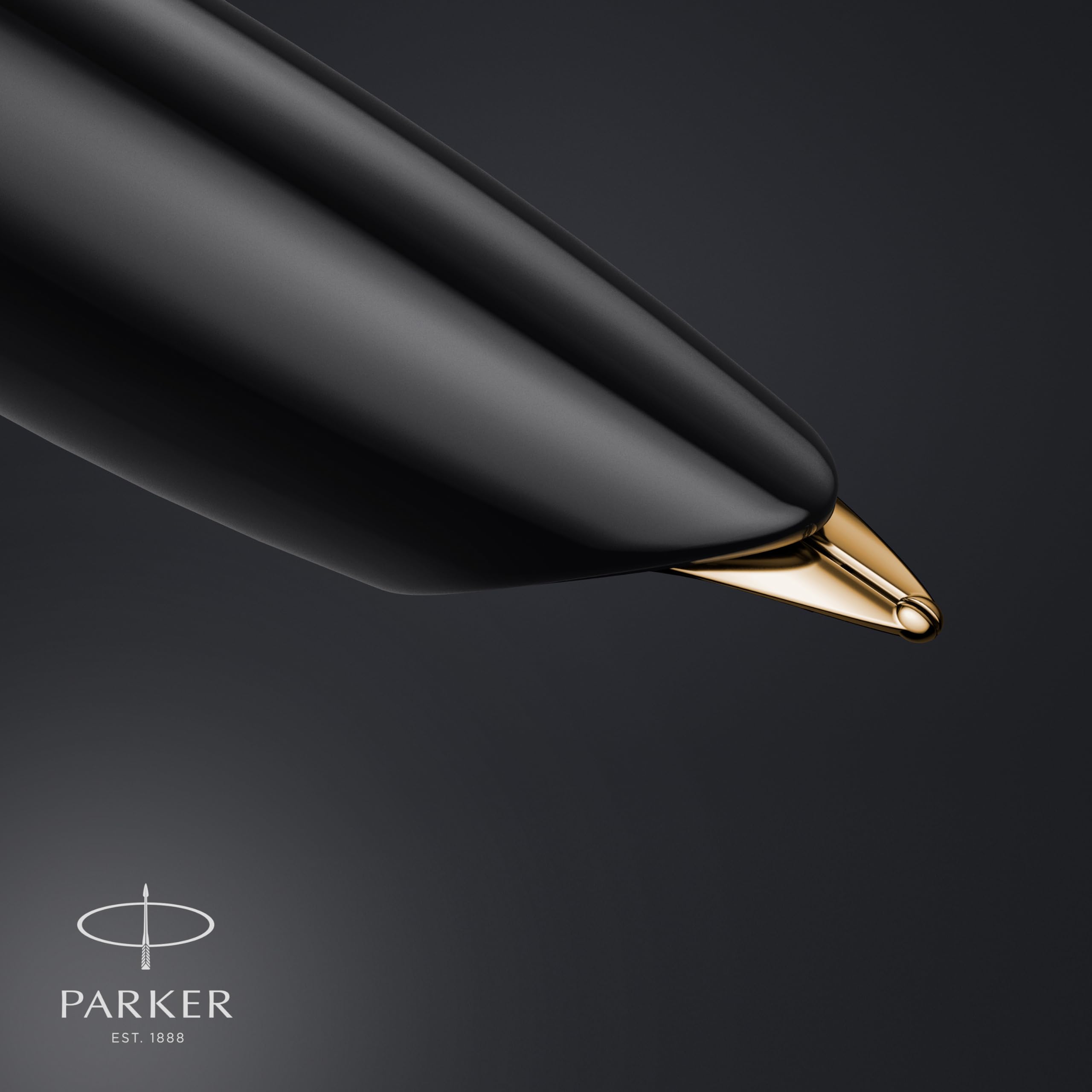 Parker 51 Deluxe stylo plume | Corps noir et attributs dorés | Plume fine en or 18 carats | Cartouche d'encre noire | Livré dans son écrin