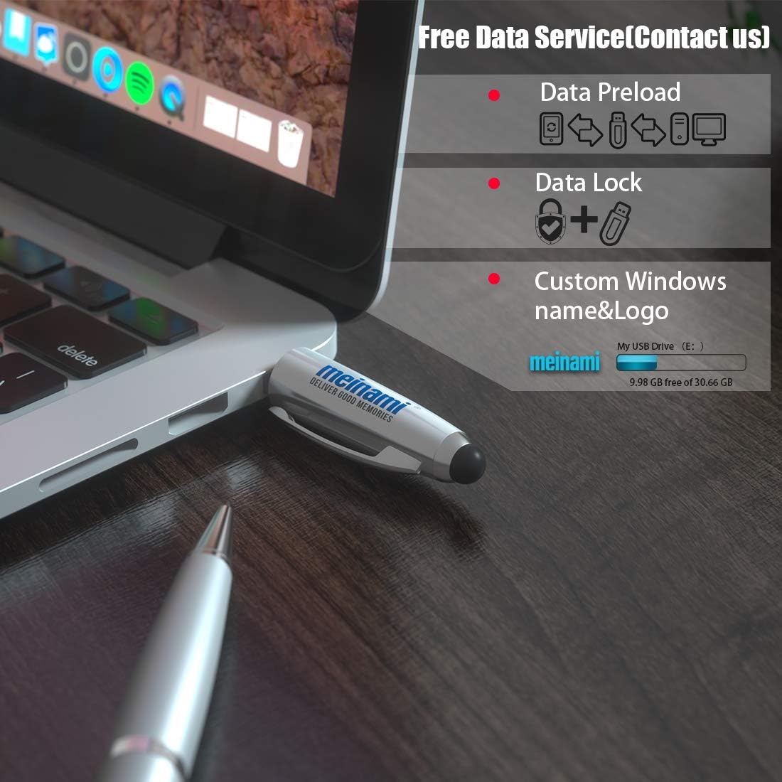 Customized USB Flash Drive Silver Pen Custom Thumb Drive Metal Personalized Memory Stick 8GB 500 Pack