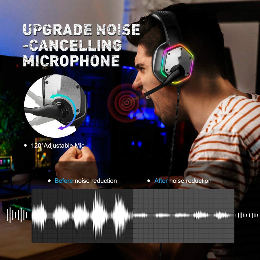 Sonido Surround Gaming Headset 7,1 con MICROFONO for PS4 / Xbox 360 / PC Gamer USB estéreo de Auriculares con Cable RGB LED Luz (Color : Green)
