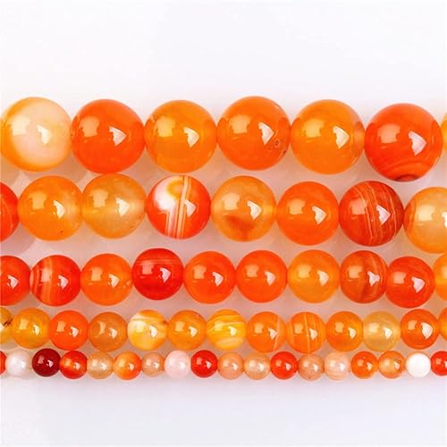 Miniatura 4 de 30 cuentas de cristal natural de 0.472 pulgadas (0.472 in) con rayas naranjas de ónix ágata, piedras preciosas redondas sueltas de energía curativa