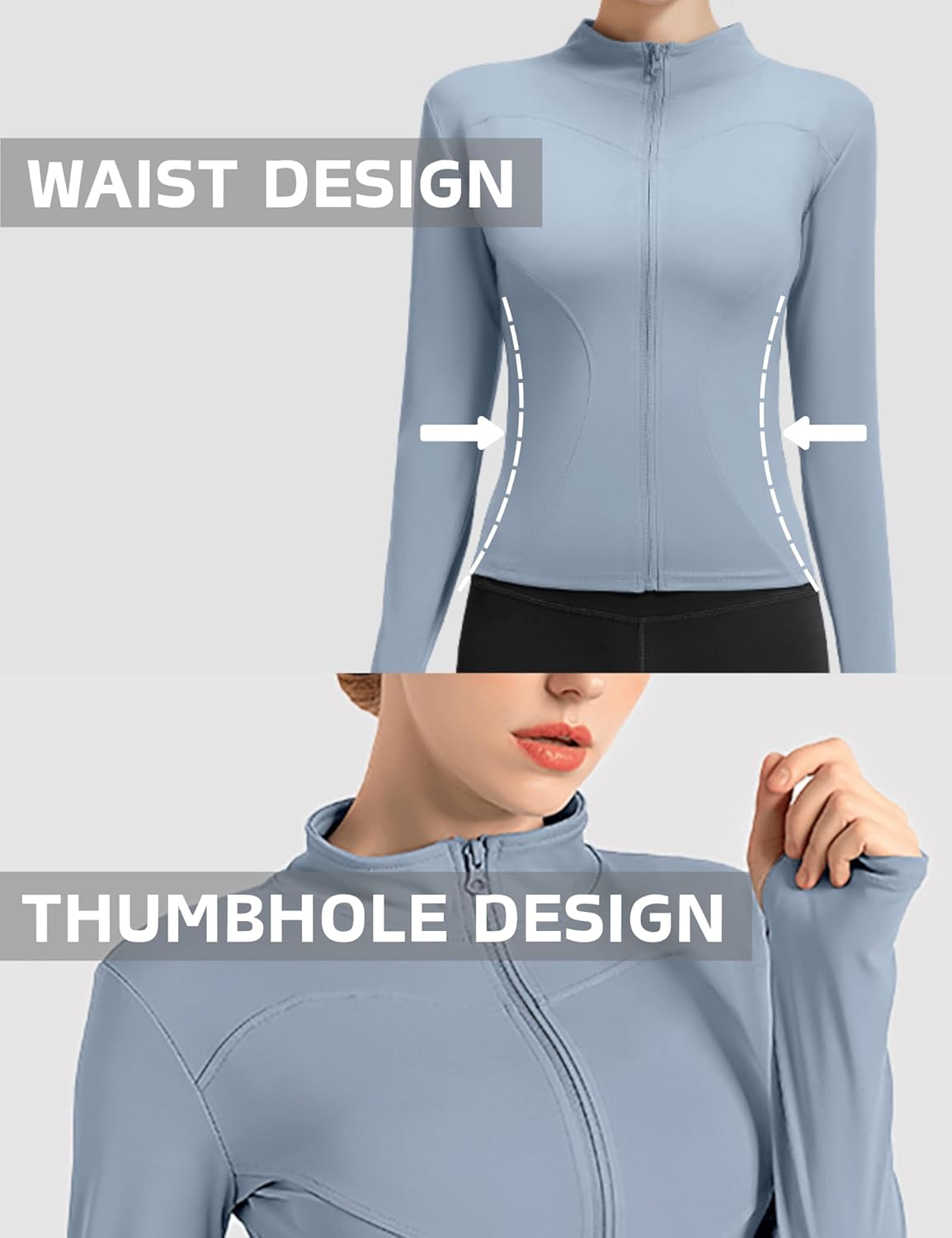 Athletic Jackets For Women Full Zip, Lightweight Long Sleeve Workout Jackets With Thumb Holes - Image 3