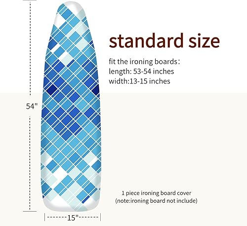 Miniatura 2 de Funda y almohadilla para tabla de planchar, tamaño estándar de 15 x 54 pulgadas, patrón floral azul, acolchado resistente, borde elástico, Geometría