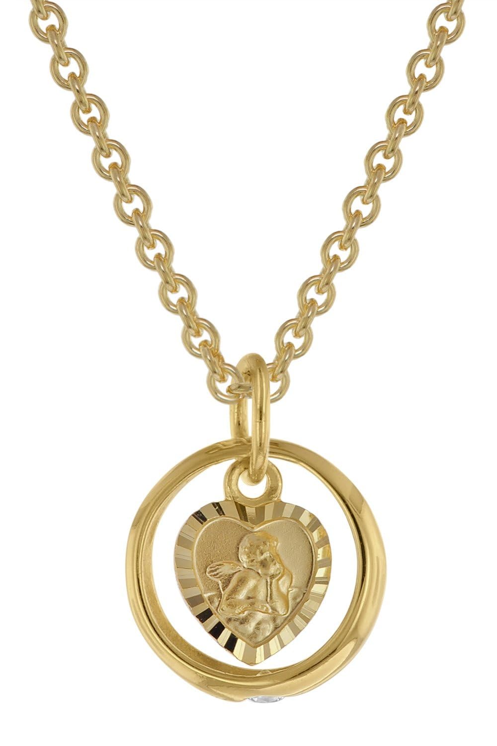 trendor Taufring mit Engelherz Gold 333 an goldplattierter Silberkette | zauberhafter Taufschmuck für Mädchen, Jungen oder Mütter, Geschenkidee zur Taufe