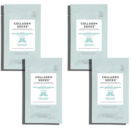 VOESH Calcetines de colágeno, calcetines de colágeno para pies secos, paquete de 4, aceite de menta, reparación de talón agrietado, calcetines
