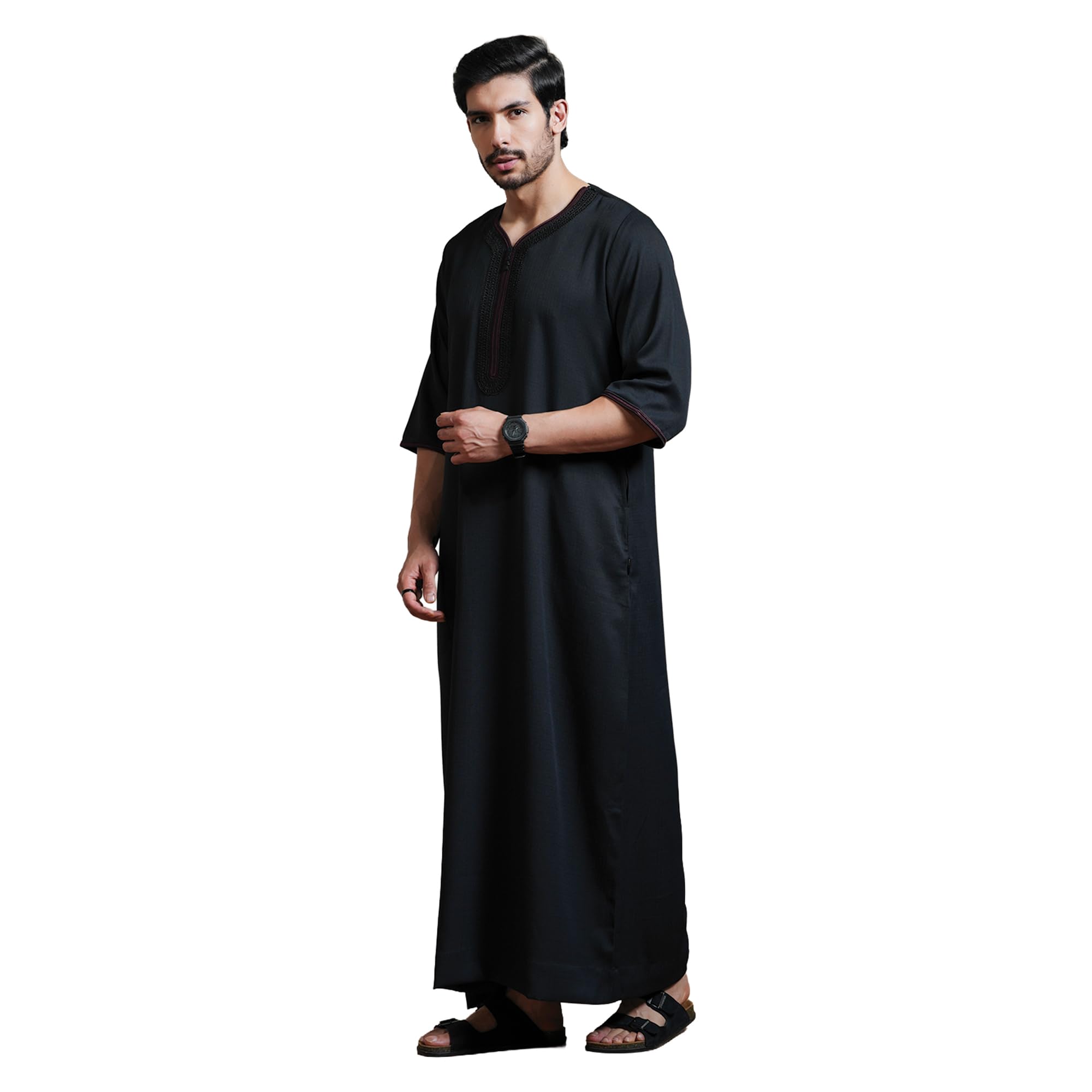 mashroo Black Sahal Moroccan Thobe Jubba for Men (S)-picture-17