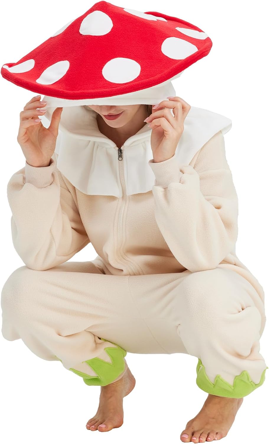 Mushroom Onesie Adult Halloween Mushroom Costume Fun and Cozy One-Piece Pajamas for Women and Men - Image 4