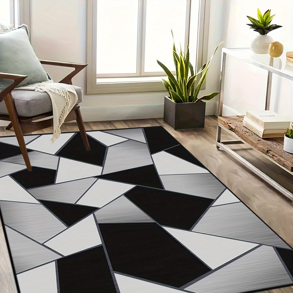 Gray Black Irregular Geometry Area Rugs for Living Room 2'x 3'Modern Funky Floor Mat Carpet Rug for Bedroom Dinning Room Home Decorative