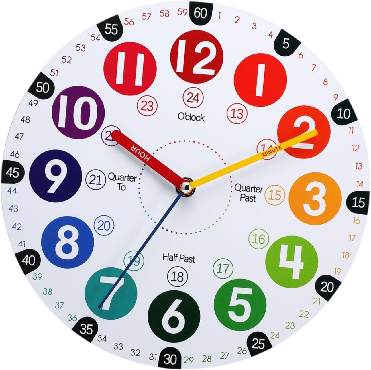 Silent Analog Kids Clock Learn to Tell Easily for School Classrooms Bedrooms| Teaching Material | Educational Charts