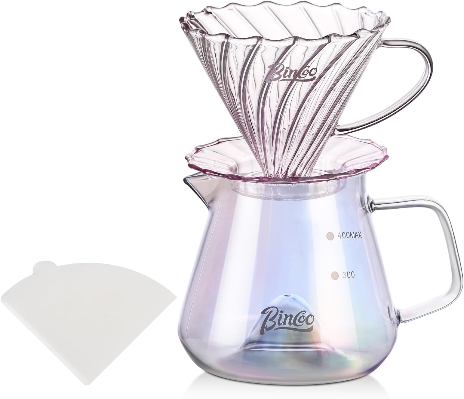 Pour Over Coffee Maker Set with Dripper Size 01,Borosilicate Glass Coffee Server 400ML with Paper Filter,Pour Over Coffee Dripper Carafe for Home Cafe Restaurant Camping