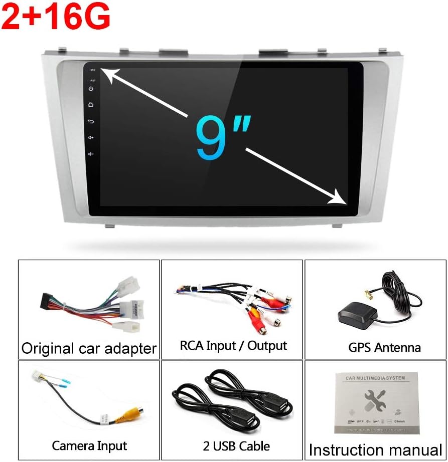 Yishelle Car Intelligent System Android 9.1Car Radio GPS Navigation Compatible With Toyota Camry 40 50 2007 2008 2009 2010 2011 Car Multimedia (Color : 2 16G nocam, Size : Quad Core)