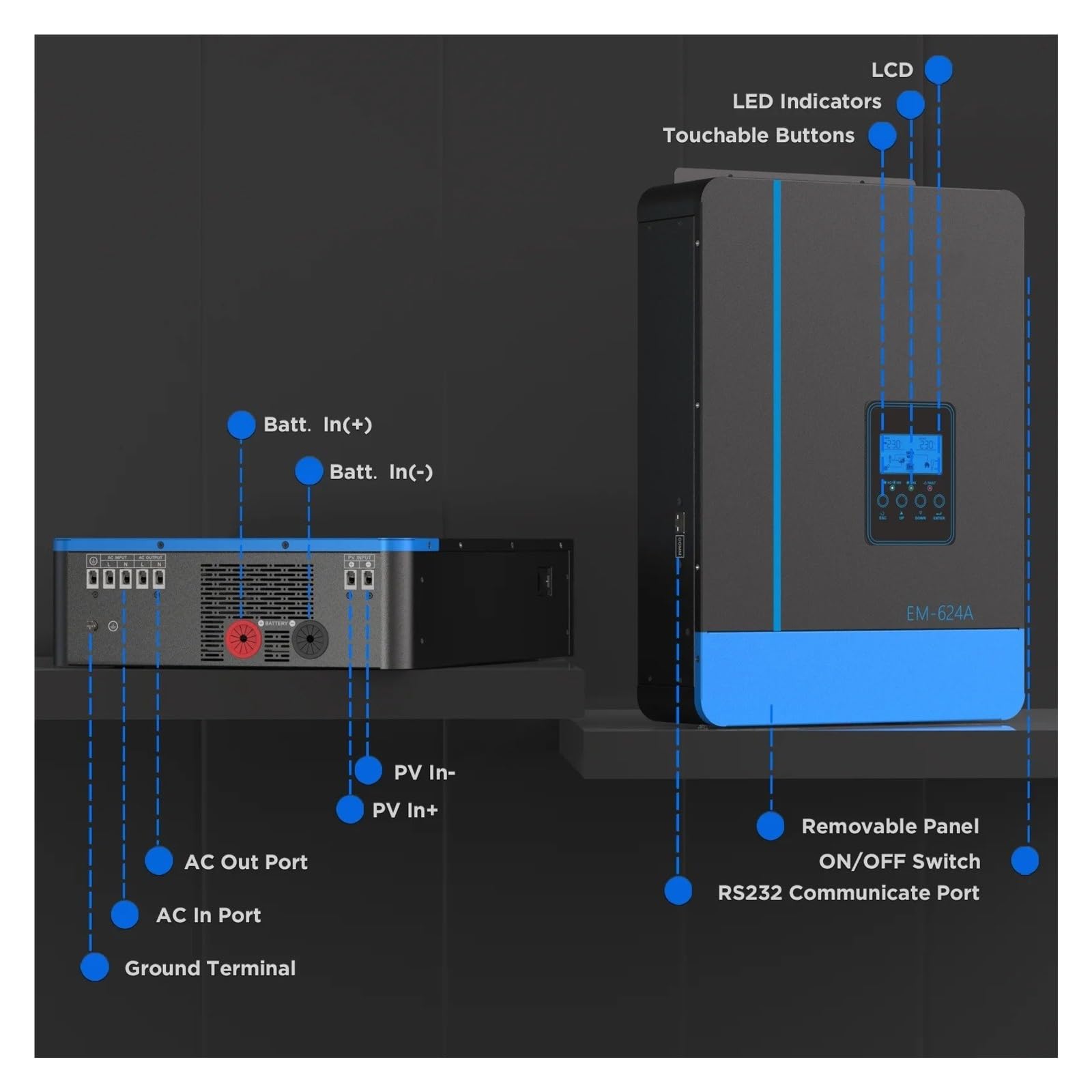 Power Inverter Inversor Corriente Inversor Solar Híbrido De 62 KW con Controlador De Carga Solar MPPT De 110 A 48 V 220 V 230 V 7 KVA para Uso Fuera De La Red.(with WiFi)