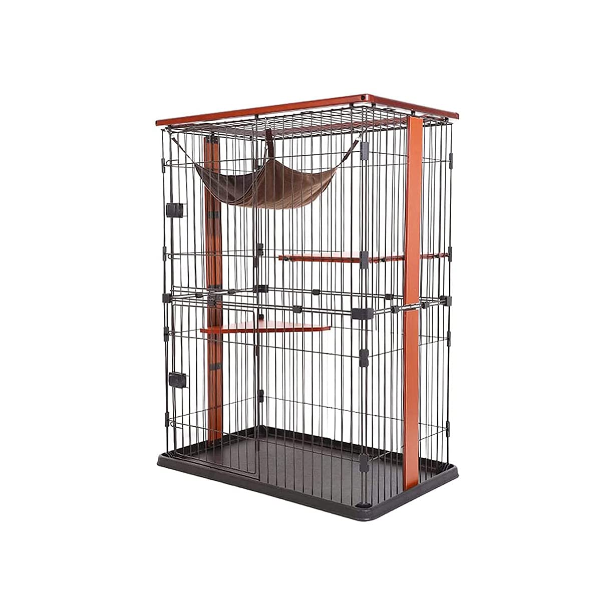 Jaula para Mascotas, Jaula de Madera para Gatos, Caja Grande con Valla Estilo Apartamento para Gatos de 2 Pisos, Criadero Interior Ideal para Perrera, marrón, 88 * 57 * 119 cm