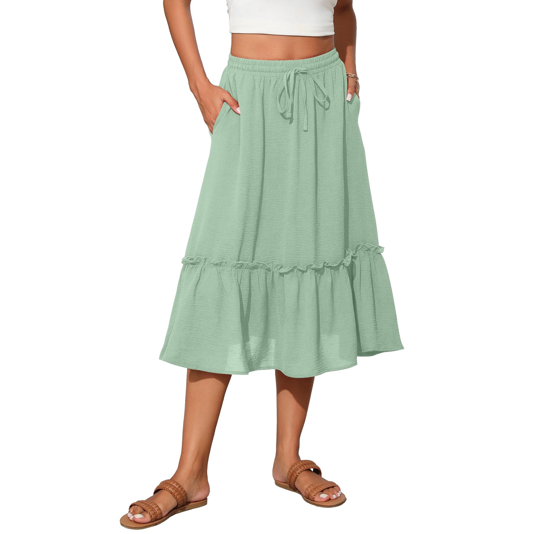 Witsmile High Waist Tiered Skirts for Women Flowy Skirts for Women Below Knee with Pockets 2025 Fashion Trendy