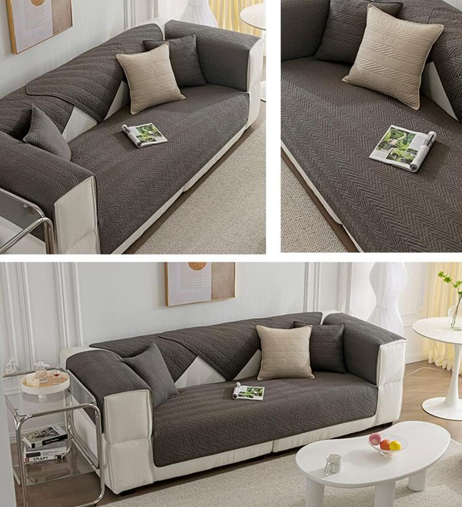 vctops Soft Cotton Sofa Couch Cover Stripe Quilted Sectional Couch Covers Nonslip Sofa Slipcover for Dogs Cats Pet Love Seat Recliner Leather L Shaped, Armrest Backrest Cover (Dark Grey,36"x47")