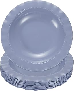 METALLIXITY 8" Dinner Plates Set of 10, Small Salad Plates,Purple | Microwave, Dishwasher, Reusable Everyday Use, Sturdy Plastic, Cute Flower Rim Pastel for Dessert Snack Cake Fruit Party