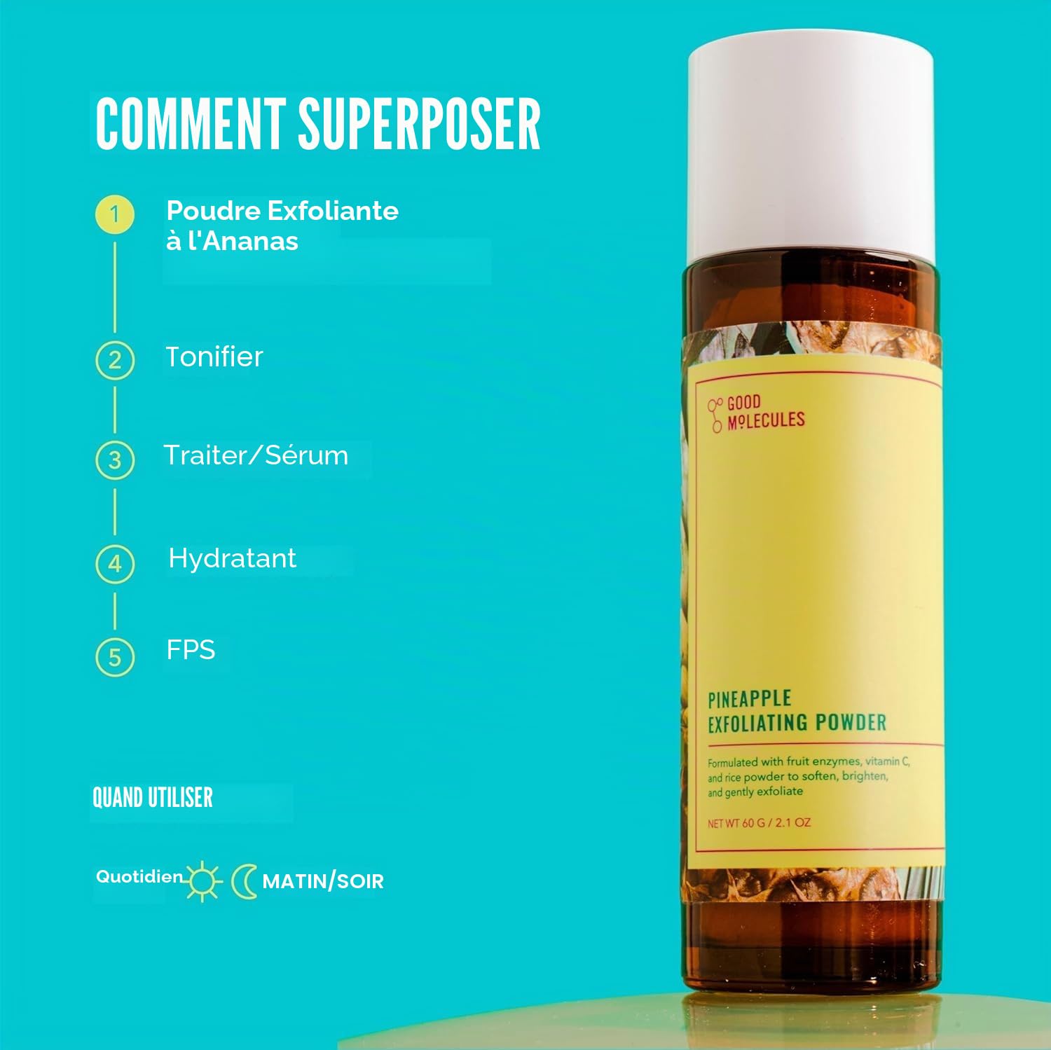 Good Molecules Pineapple Exfoliating Powder 2.1oz - Gentle, Cleansing, Exfoliating Facial Scrub with Enzymes for Bright, Clear, Youthful Skin - Fragrance, Silicon, Mineral Oil, and Alcohol Free