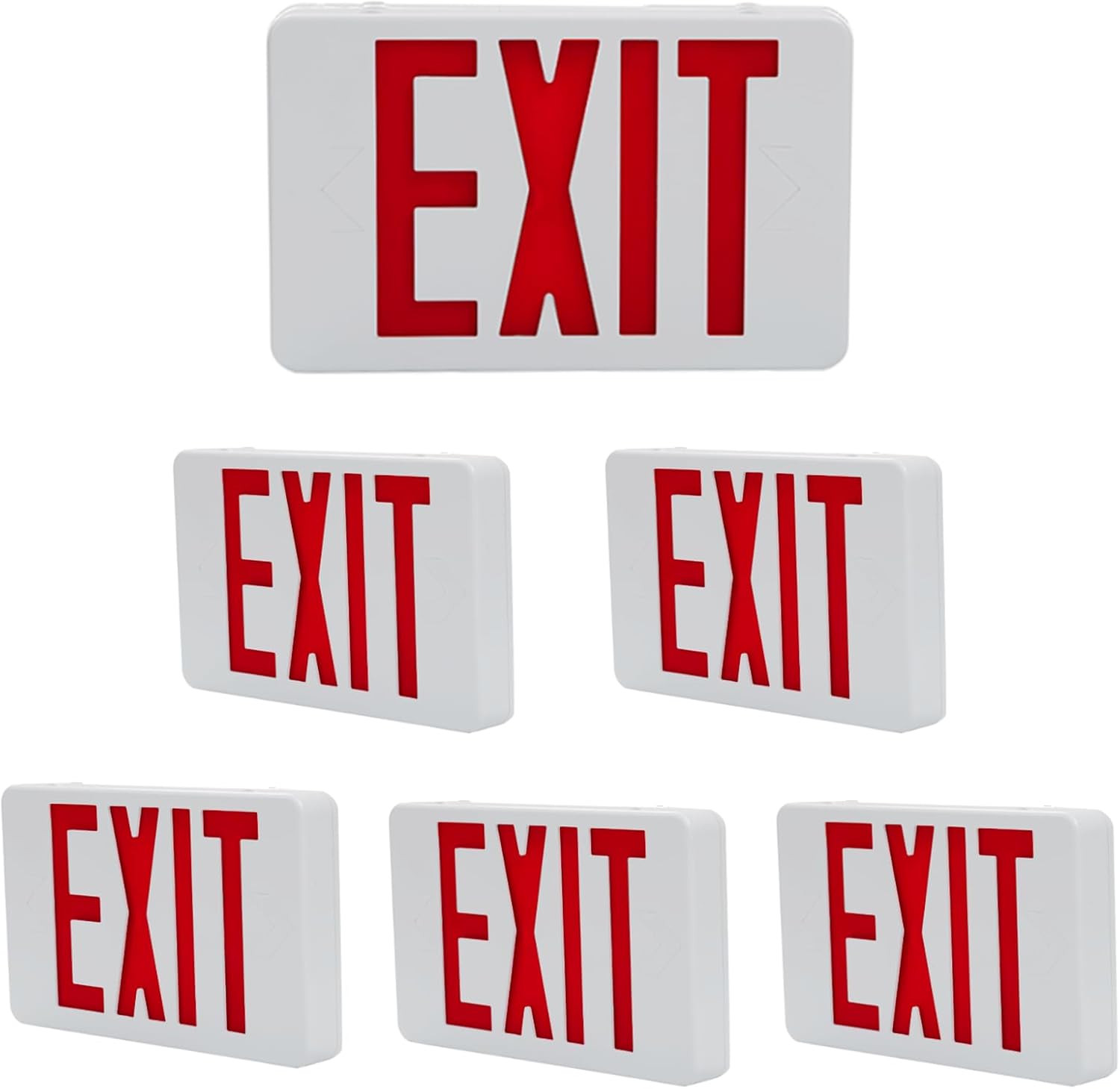 AKT LIGHTING Red LED Exit Sign Emergency Light with Battery Backup, Double Face Hardwired Red Letter Emergency Exit Lighting For Business, Restaurant, Commercial, Supermarket, UL-Listed, 120-277V, Pack of 6