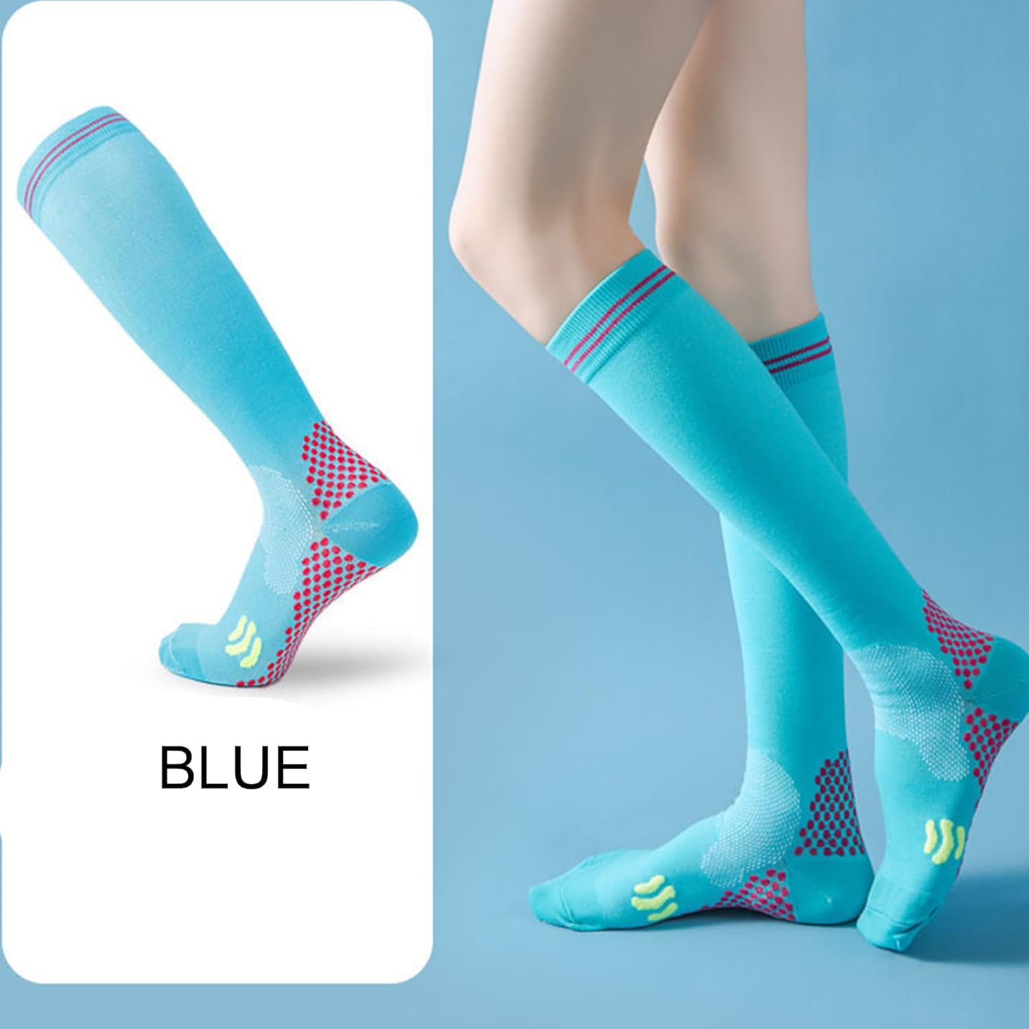 Compression Socks for Women Men Circulation Knee High 3 Pairs for Nurses, Running, Travel, Athletic, Pink Blue Orange - Image 4