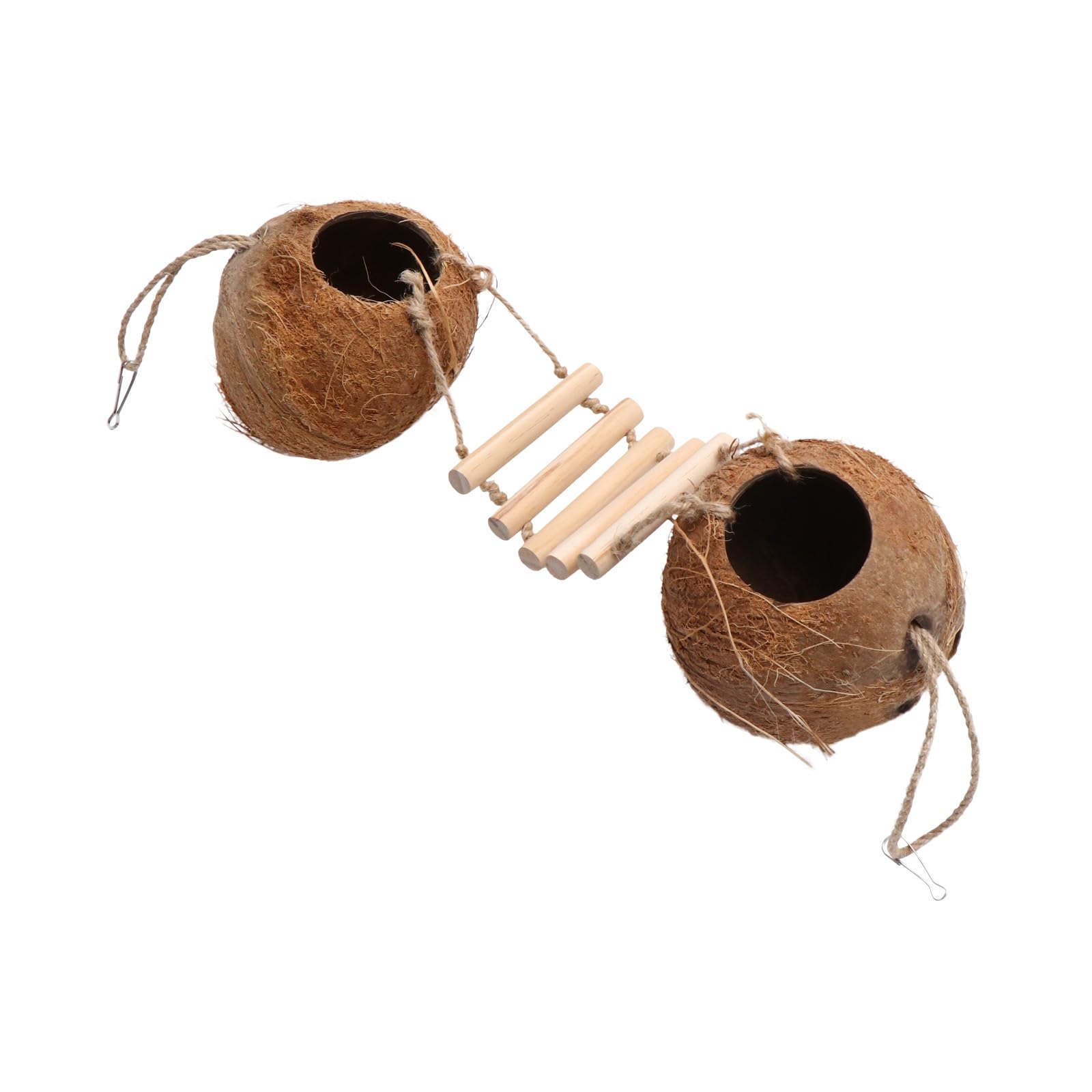 DOITOOL Vogel Kokosnussnest mit Holzleiter Naturmaterial für Kleine Vögel und Hamster Hängendes Nest für Vogelkäfig und Haustierspielzeug