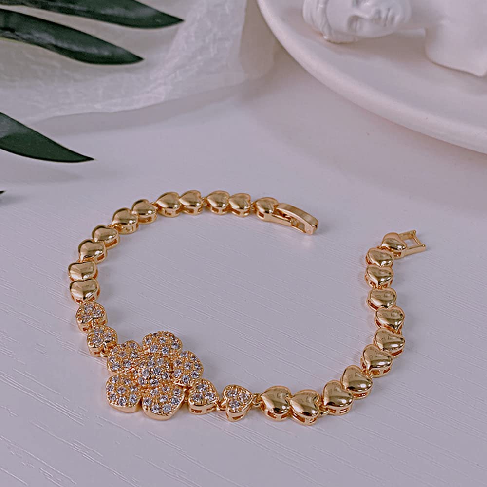 Pulsera Cadena Amor Moda Para Mujer, Pulsera Circón Incrustaciones Flores Costura Corazón Melocotón Gótico, Regalo Cumpleaños Aniversario Prometido