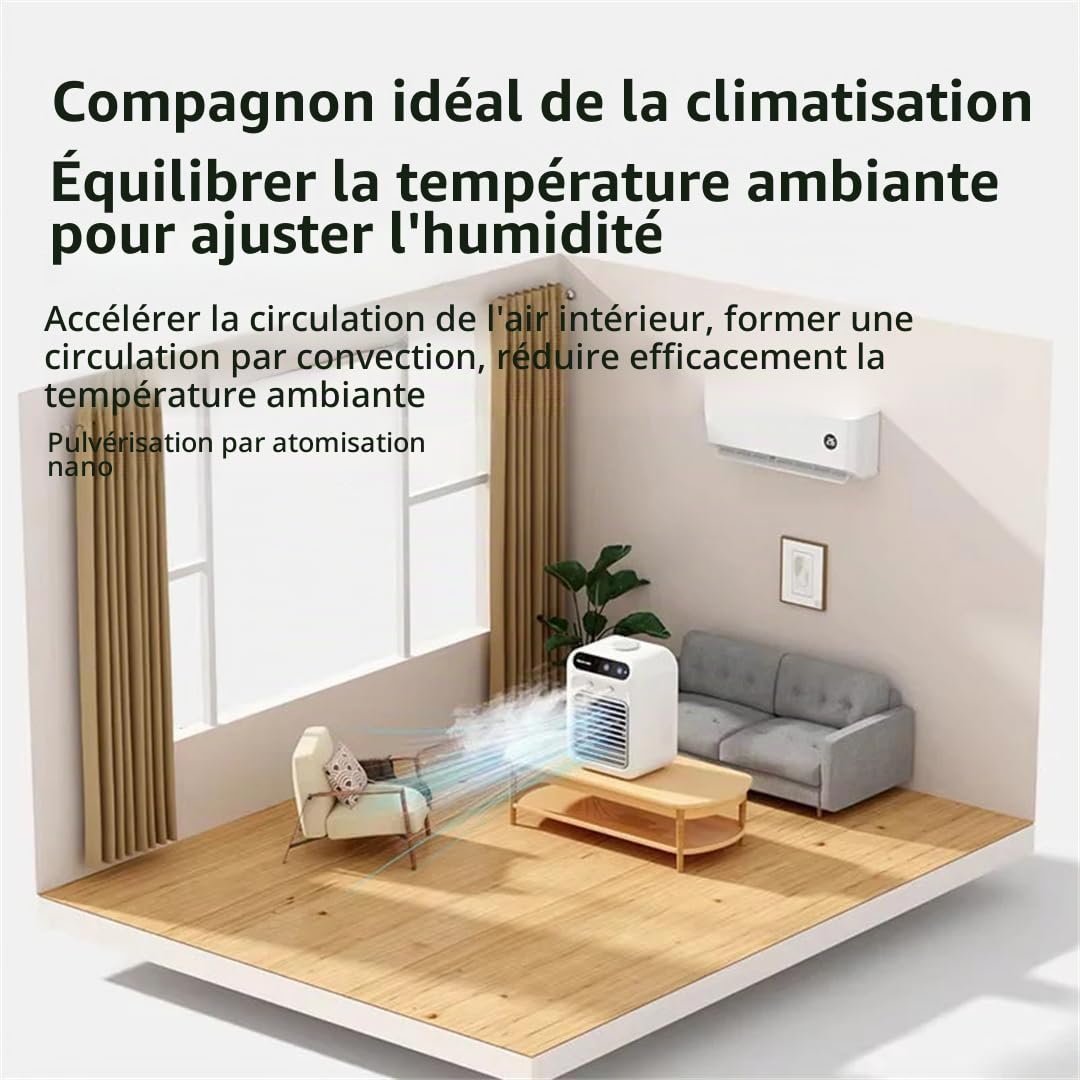 Climatiseur Portable Zensairex, Petit Climatiseur Portable, Mini Climatiseusr, Humidificateur À Brumisation, Inclinaison Réglable À 15°, Grande Maison Et La Chambre, Rechargeable Sur Secteur (a)