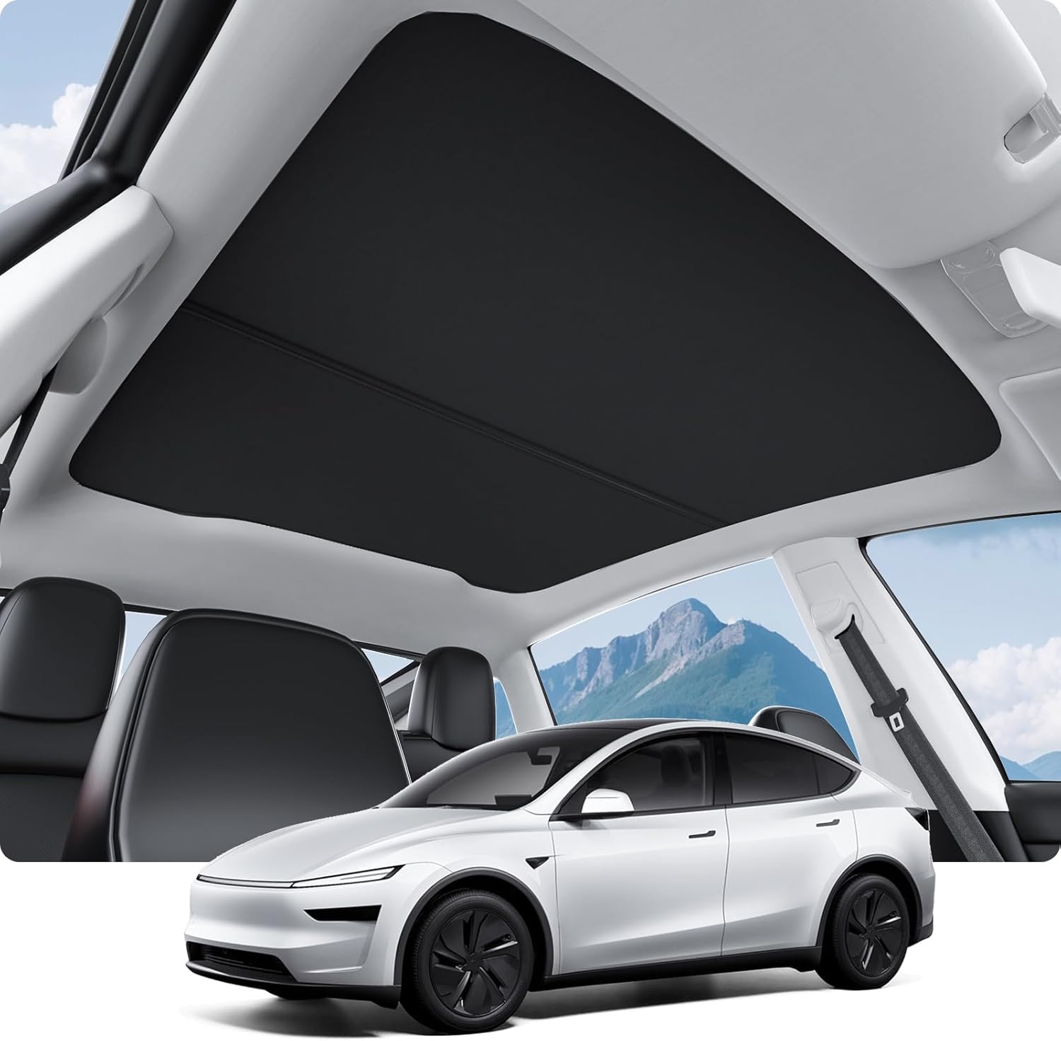 BASENOR 2025 2026 Tesla Model Y Juniper Accessories Sunshade Roof [No Gap] [Nano Ice-Crystal] Heat Insulation Foldable Glass Sunroof Cover, UV Protection Sun Shade for Model Y Juniper Launch Black Black 2025-2026 Model Y Juniper