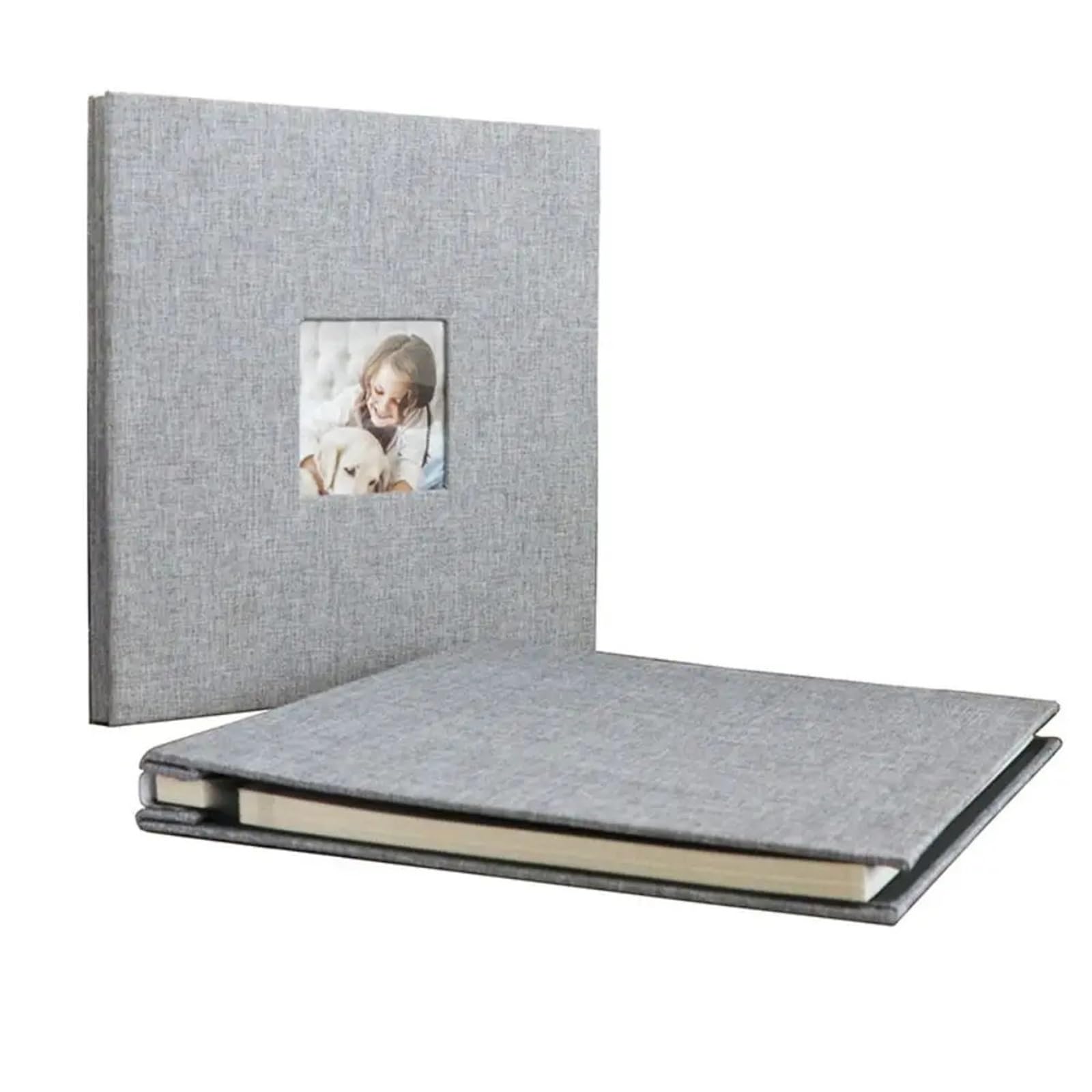 Estuche de almacenamiento imágenes lino, álbum familiar autoadhesivo DIY, recortes memoria conmemorativo 20 hojas Para Aniversarios(Gray-18inch)