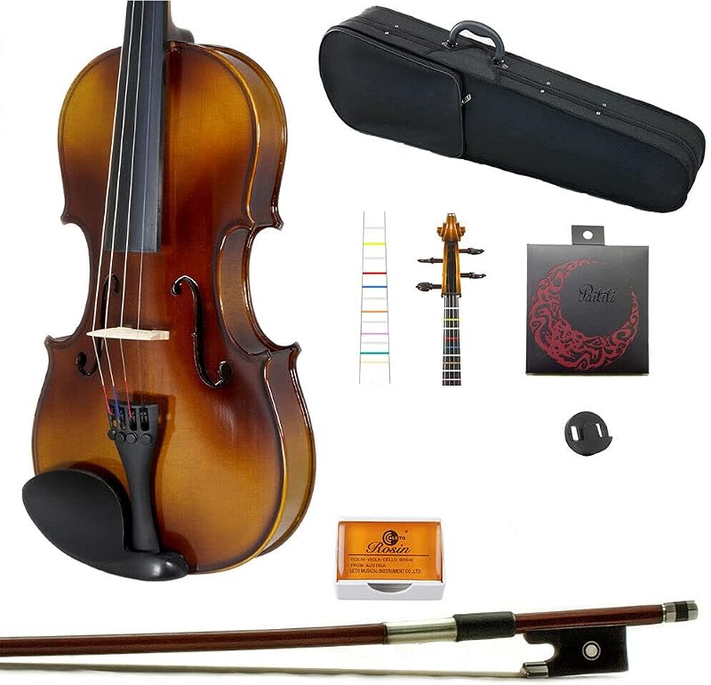 Solid Wood Student Violin Start Kit with Case, Bow, Rosin, String, Mute and Fingerchart! (4/4)