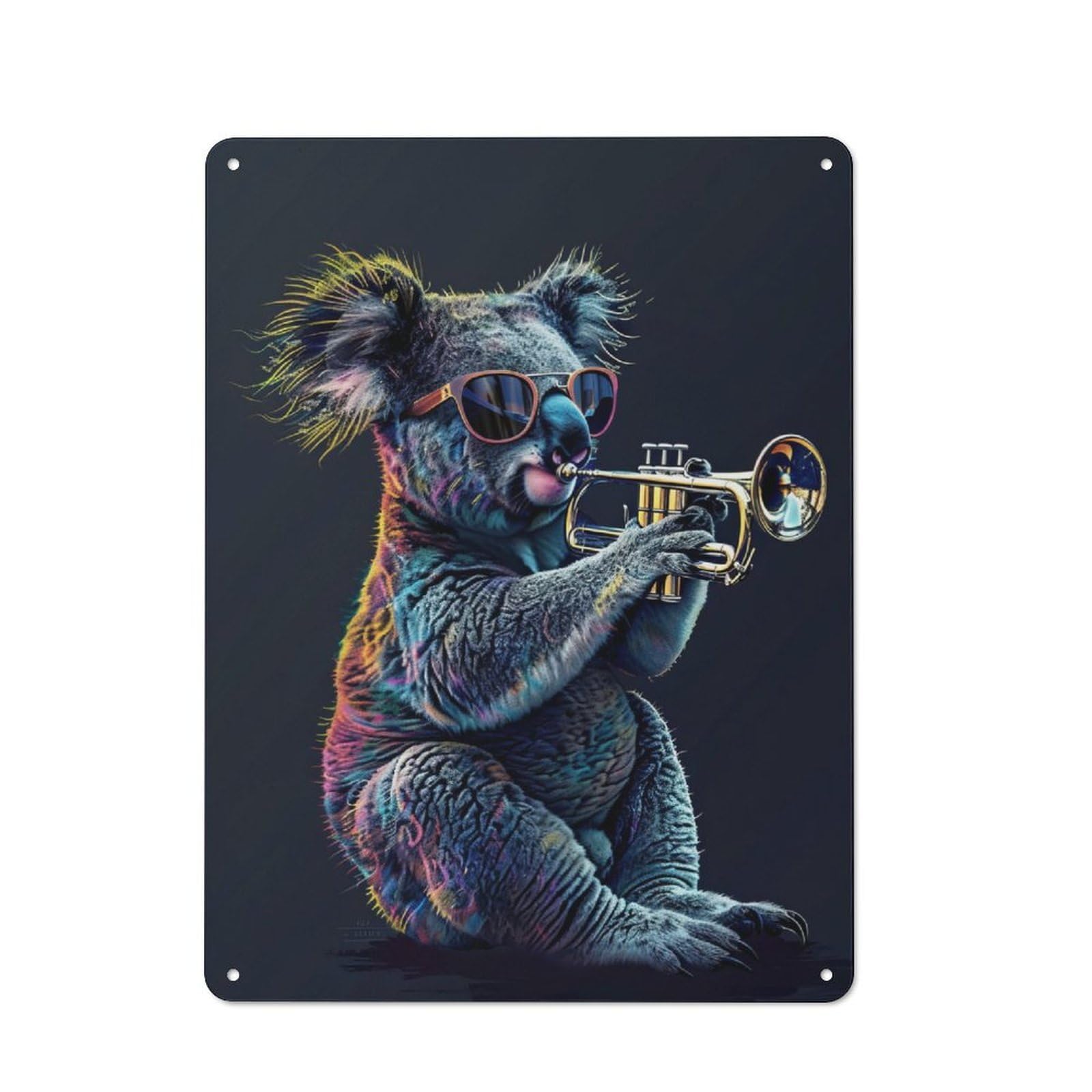 Junmoney Koala Trumpet Printed Metal Sign 40X30cm For Living Room Or Hallway, Suited To Hallway Decor Fans