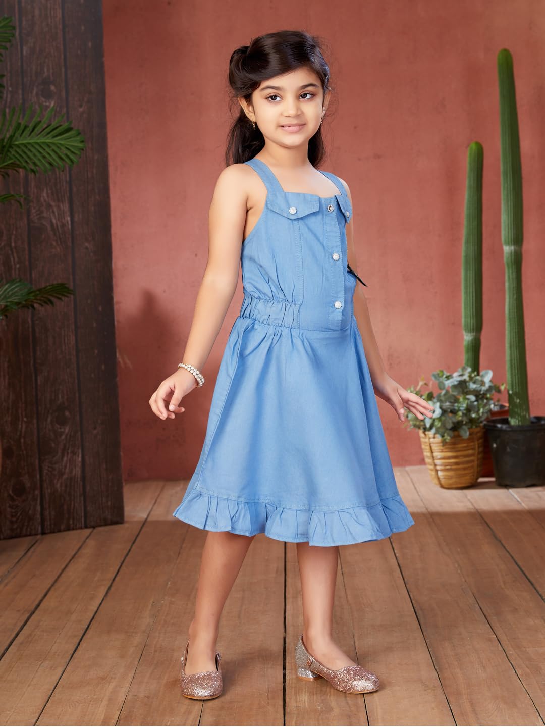 Aarika Dziewczęcy niebieski Solid Denim Middi