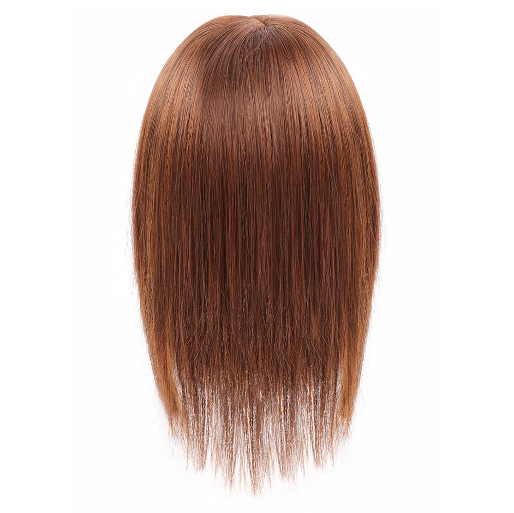 Silk Straight Hand Made Mono Parting Wiglet Clip in Top Topper Middle Parted With Blunt Bangs 40cm/Thick Light Brown