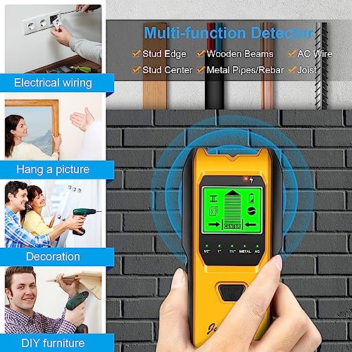 Stud Finder Wall Scanner, 5 in 1 Multi-function Upgraded Smart Stud Sensor, Wall Scanner with Battery for the Center& Edge of Metal, Studs and AC Wire, Pipe Locator for Walls(Yellow) - Thumbnail 7